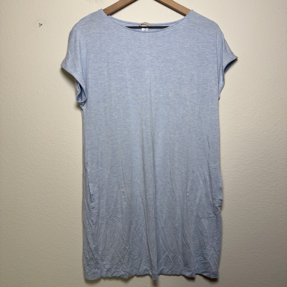 Hanro Women T-Shirt Dress Medium Blue Short‎ Sleeve Pockets Loungewear Stretch